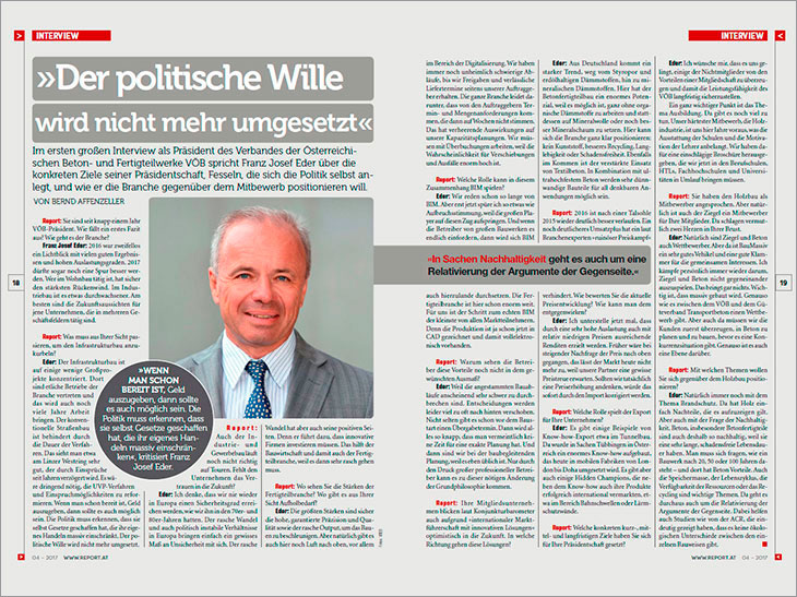 Spannendes Zeitungsinterview mit VÖB-Präsident Franz Josef Eder.